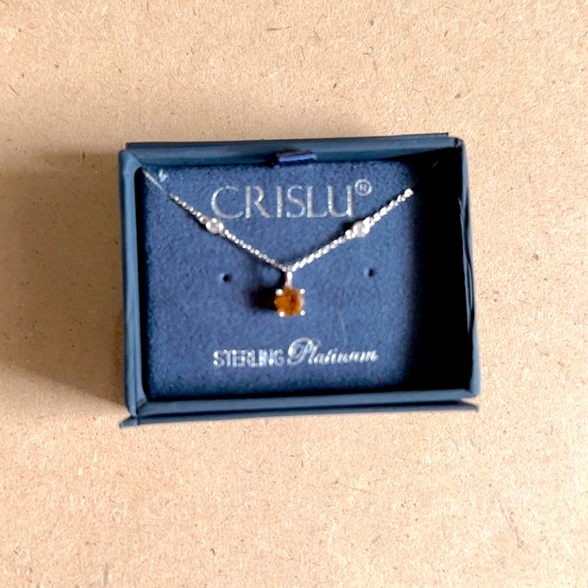 Crislu Sterling Platinum Necklace With Orange Gemstone